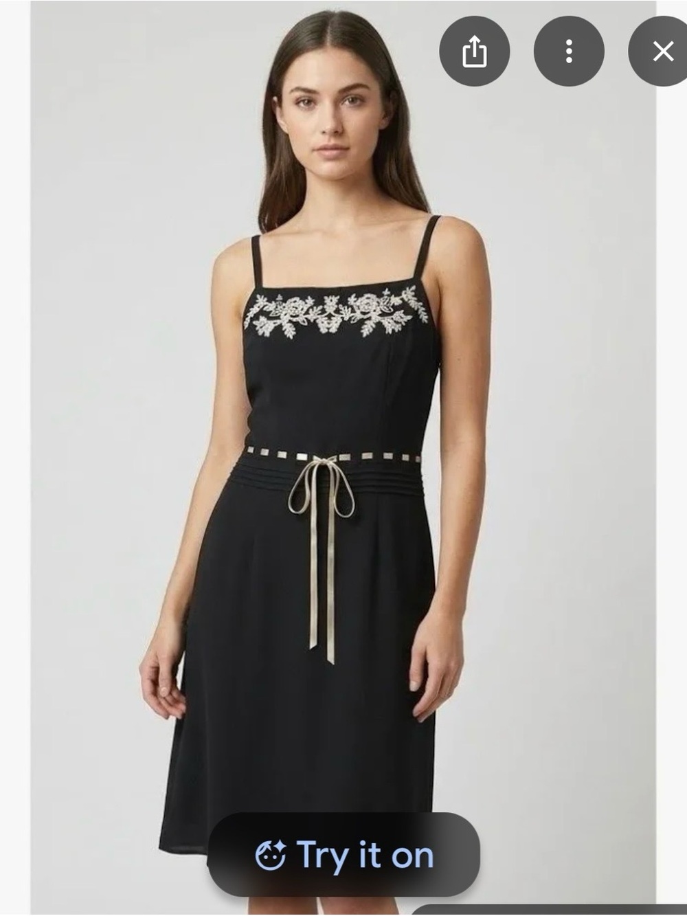 LOFT Black Midi Dress with Cream Floral Detail
